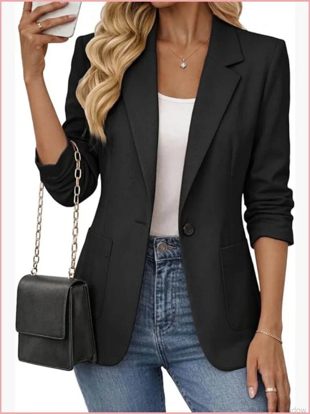 Lightweight 3/4 Ruched Sleeve Blazer for Women - Casual Work Office Jacket with